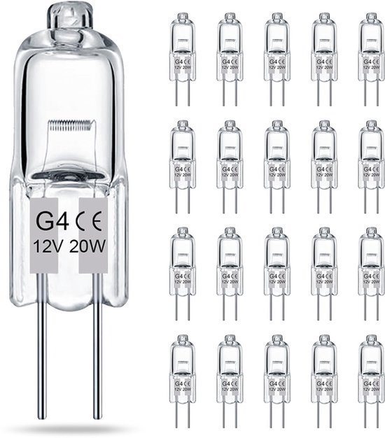 G4-lamp (20 Stuks) Kristalheldere Halogeenlamp 2-pins 12V 20W JC T3 Bi-pins G4-fitting Dimbaar 2700K Warmwit 2-pins Lamp Voor Onderkastverlichting, Kroonluchters En Tuinverlichting van Merkloos