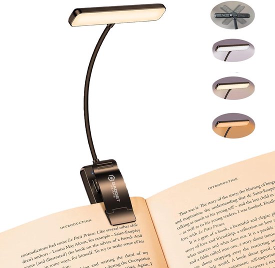 Gadgetplace LED Leeslamp voor boek en E-reader - Draaibaar & Dimbaar met 3 kleuren - Oplaadbaar Leeslampje met klem - Boeklamp - Voor in bed van Gadgetplace