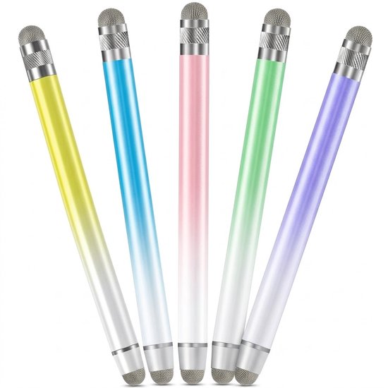 Geel blauw roze groen paars touchscreen pen stylus pen set 5 stuks dames heren met vezel tip hoge gevoeligheid geschikt voor iPhone iPad Android tablets, geschikt voor alle touchscreenshoge gevoeligheid voor smartphone en tablet