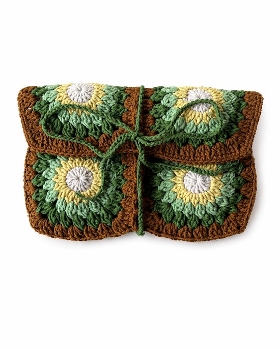 Gehaakte Boekcover – Bruin/Groen/Wit