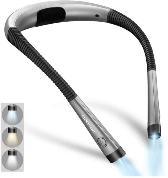 Geschikt voor Glocusent oplaadbare nekleeslamp, bedleeslamp, 3 kleuren, 6 helderheidsniveaus, buigbare armen, lange batterijduur, perfect om te lezen, breien, repareren [C] van Merkloos