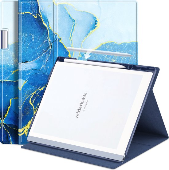 Geschikt voor Remarkable 2 hoes - Cover - Tablet Cover - Tablethoes - Magnetische hoes - Gilt Blue van Geschikt voor