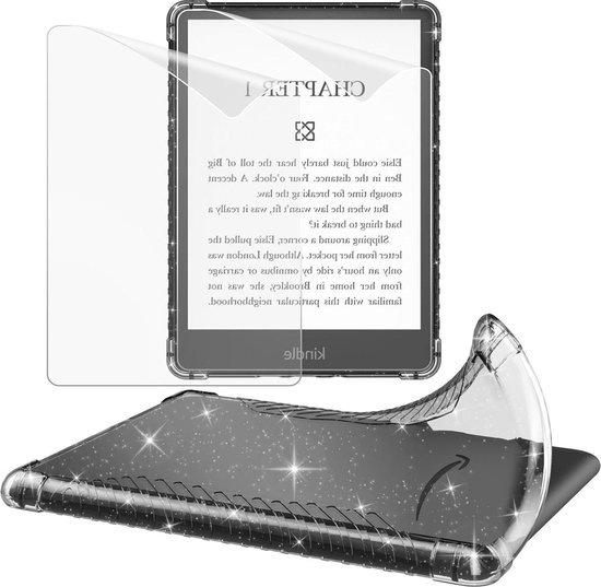Glitter Case Slim Soft TPU with Screen Protector 6.8 inch Kindle Paperwhite 11th Generation 2021 - Anti-Glare PET Matte Film van MoKo