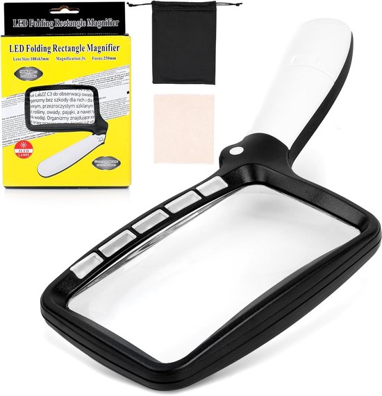 Groot Rechthoekig Vergrootglas met 5 LED Verlichting en 2 Lichtstanden - Ideaal voor Lezen en Inspectie van Merkloos