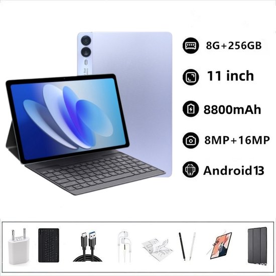 GT35pro - Tablet - 11 inch - 8GB RAM - 512GB Opslag - 2K Scherm - 8800mAh - 5G - Android 13 –Paars