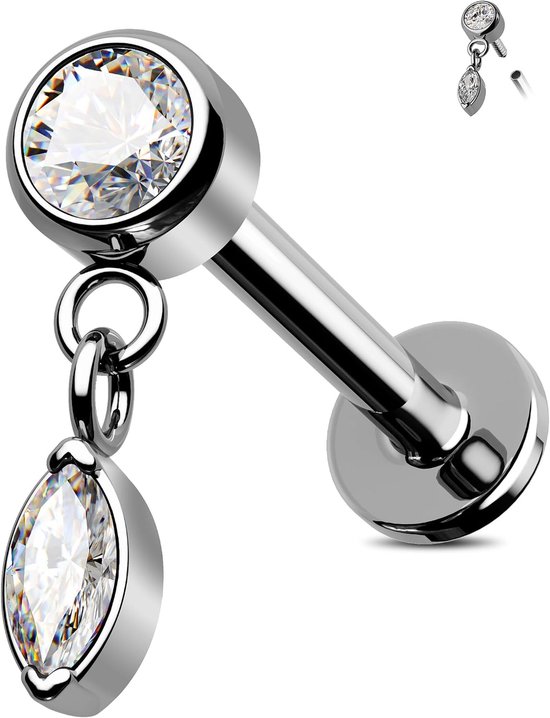Helix Oorbel CZ kraakbeen oorbellen labret piercing sieraden 16G Push-Pin Labret Tragus Flat Back Oorbellen Conch Piercing, 16G 8MM, titanium zirkonia, 16G 8MM, Zirkonia Titanium, Zirkonia