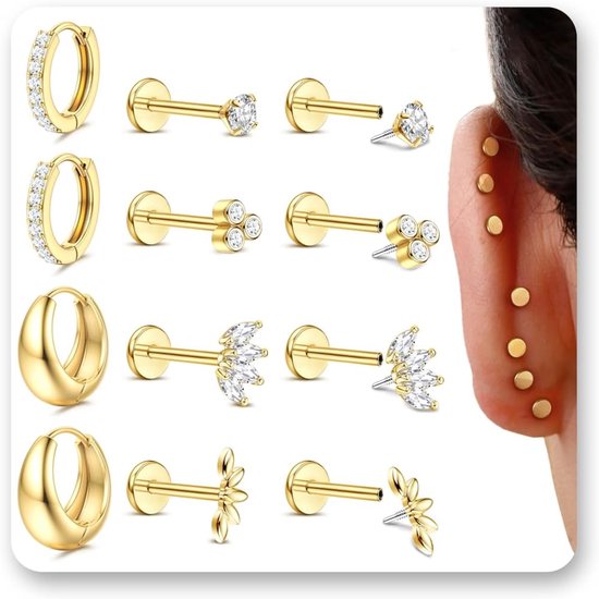 Helix Piercings chirurgisch staal oorbellen piercing set binnendraad flatback oorstekers labret medusa neuspiercing kraakbeen oorbellen dames conch tragus piercing oor