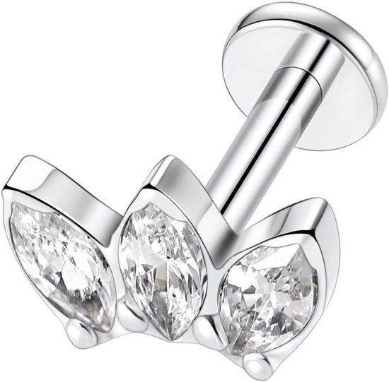 Hengkaixuan 16G Flact Back Oorbellen Labret Studs Kraakbeen Studs Tragus Oorbellen G23 Titanium Labret Piercing Sieraden Lip Studs Conch Studs Monroe Helix Oorbellen Vrouwen Meisjes