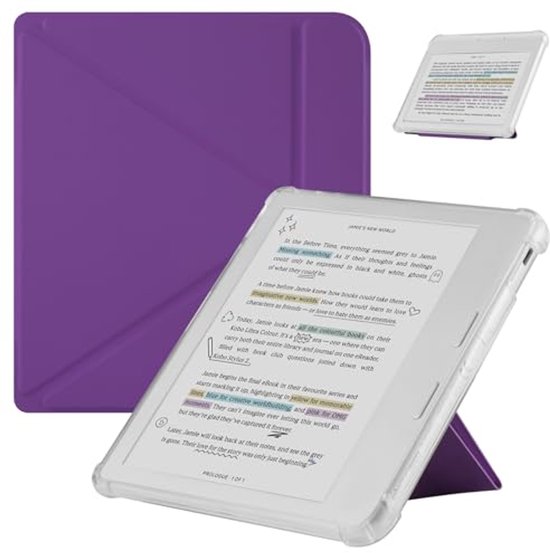 HGWALP Beschermhoes compatibel met 7" Kobo Libra Colore (2024) / Kobo Libra 2 (2021) eReader, Clear Soft TPU achterhoes met Auto Sleep/Wake en Stand, Paars