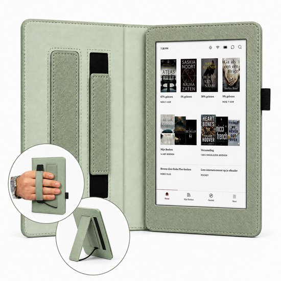 Hoes geschikt voor Kobo Aura Edition 1 - Book Case met Handgreep & Kickstand - Auto/Wake - Groen