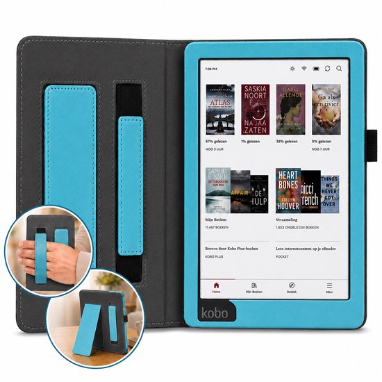 Hoes geschikt voor Kobo Aura Edition 2 – Book Case met Handgreep & Kickstand – Auto/Wake – Blauw van Merkloos