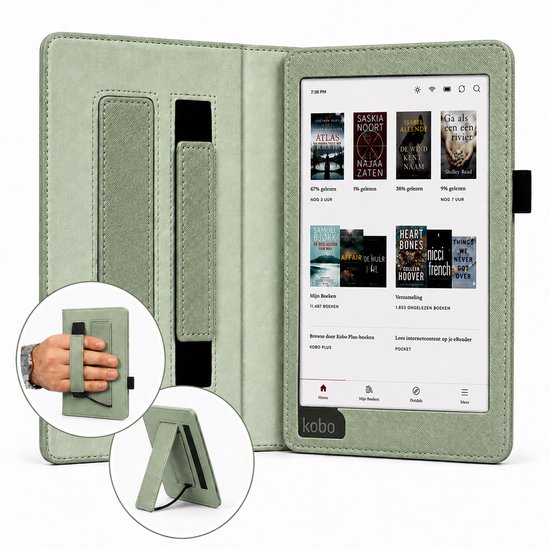 Hoes geschikt voor Kobo Aura H2O Edition 2 - Book Case met Handgreep & Kickstand - Auto/Wake - Groen