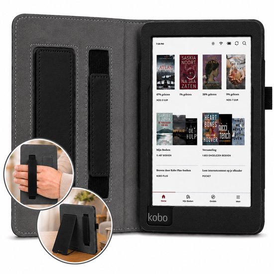 Hoes geschikt voor Kobo Aura H2O Edition 2 – Book Case met Handgreep & Kickstand – Auto/Wake – Zwart van Merkloos