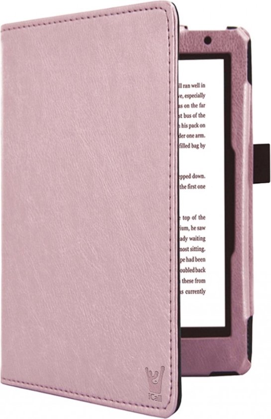 Hoes geschikt voor Kobo Aura H2O Edition 2 - Book Case Premium Sleep Cover Leer Hoesje met Auto/Wake Functie - Roze van Smart Stop.
