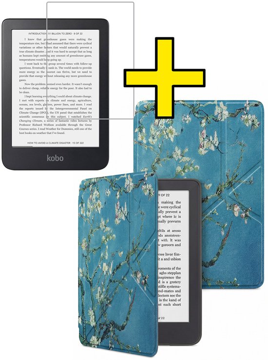 Hoes Geschikt voor Kobo Clara 2E - E-reader Bescherm Hoesje Case Sleep Cover Trifold Met Screenprotector - Hoes Geschikt voor Kobo Clara 2E Hoesje - Bloesem