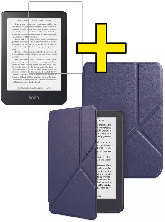 Hoes Geschikt voor Kobo Clara 2E - E-reader Bescherm Hoesje Case Sleep Cover Trifold Met Screenprotector - Hoes Geschikt voor Kobo Clara 2E Hoesje - Donkerblauw