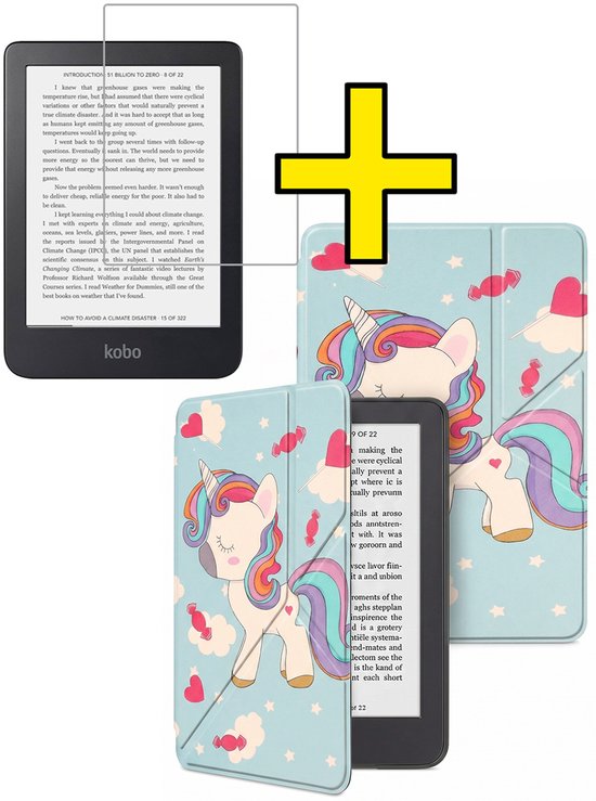 Hoes Geschikt voor Kobo Clara 2E - E-reader Bescherm Hoesje Case Sleep Cover Trifold Met Screenprotector - Hoes Geschikt voor Kobo Clara 2E Hoesje - Eenhoorn