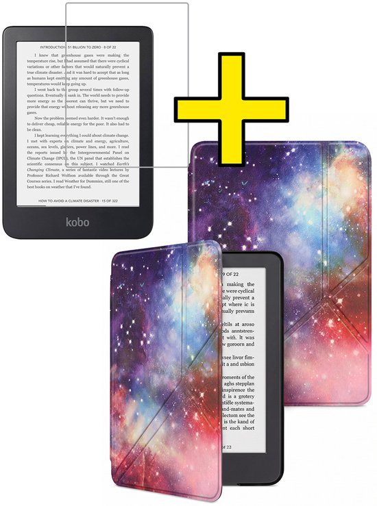 Hoes Geschikt voor Kobo Clara 2E - E-reader Bescherm Hoesje Case Sleep Cover Trifold Met Screenprotector - Hoes Geschikt voor Kobo Clara 2E Hoesje - Galaxy