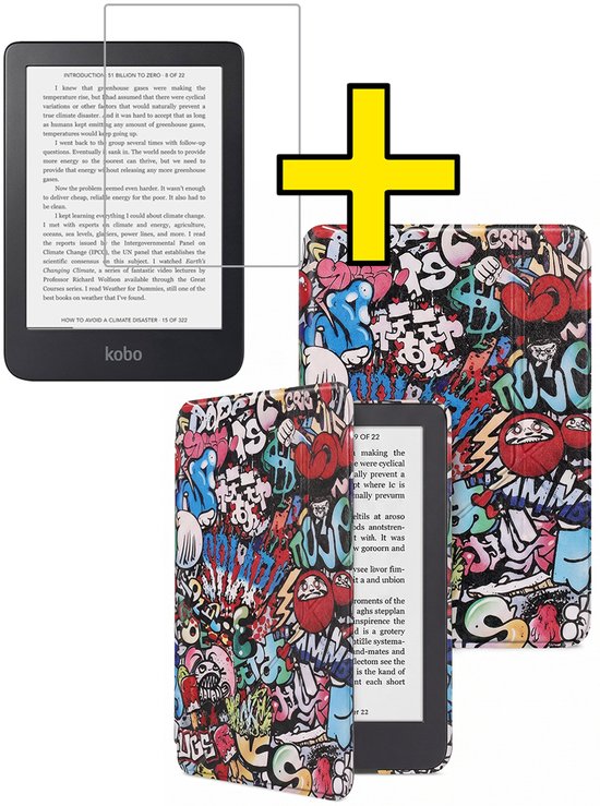 Hoes Geschikt voor Kobo Clara 2E - E-reader Bescherm Hoesje Case Sleep Cover Trifold Met Screenprotector - Hoes Geschikt voor Kobo Clara 2E Hoesje - Graffity