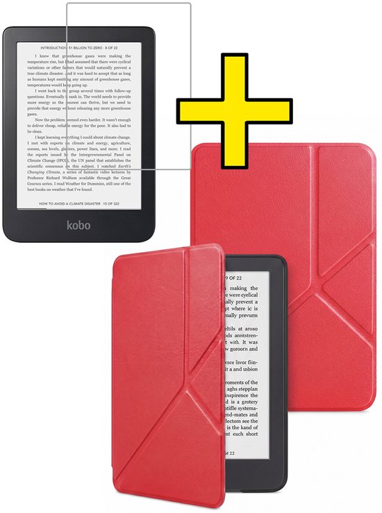 Hoes Geschikt voor Kobo Clara 2E - E-reader Bescherm Hoesje Case Sleep Cover Trifold Met Screenprotector - Hoes Geschikt voor Kobo Clara 2E Hoesje - Rood