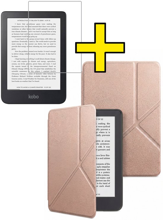 Hoes Geschikt voor Kobo Clara 2E - E-reader Bescherm Hoesje Case Sleep Cover Trifold Met Screenprotector - Hoes Geschikt voor Kobo Clara 2E Hoesje - Rosé Goud