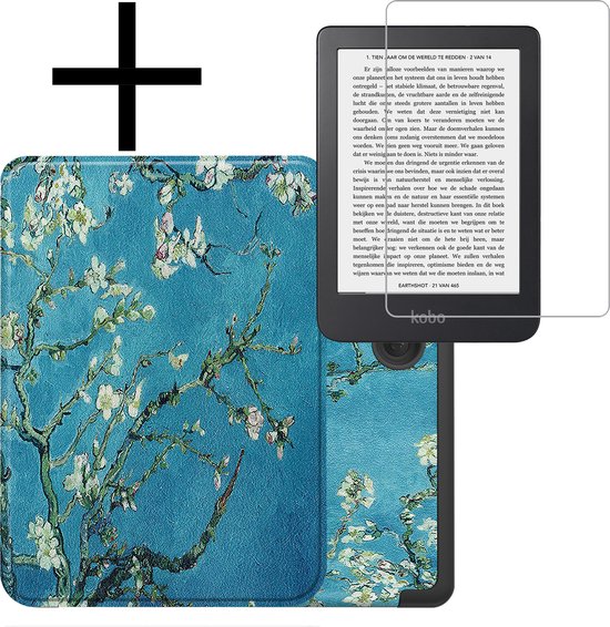 Hoes Geschikt voor Kobo Clara 2E Hoesje Bookcase Cover Book Case Hoes Sleepcover Met Screenprotector - Bloesem van CaseBoutique