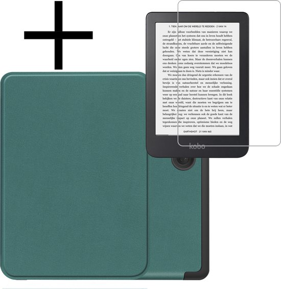 Hoes Geschikt voor Kobo Clara 2E Hoesje Bookcase Cover Book Case Hoes Sleepcover Met Screenprotector - Donkergroen van EpicCase