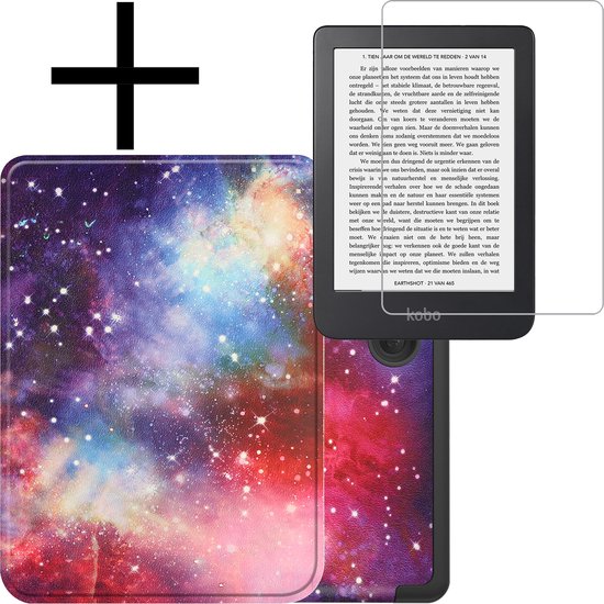 Hoes Geschikt voor Kobo Clara 2E Hoesje Bookcase Cover Book Case Hoes Sleepcover Met Screenprotector - Galaxy van iMoshion