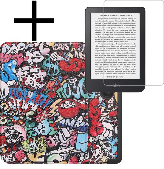 Hoes Geschikt voor Kobo Clara 2E Hoesje Bookcase Cover Book Case Hoes Sleepcover Met Screenprotector - Graffity van Casimoda