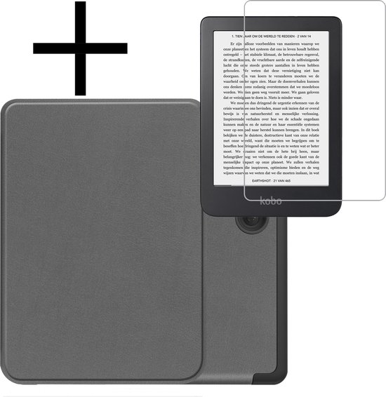 Hoes Geschikt voor Kobo Clara 2E Hoesje Bookcase Cover Book Case Hoes Sleepcover Met Screenprotector - Grijs van Apooww.