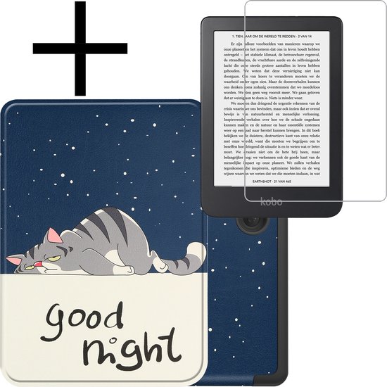 Hoes Geschikt voor Kobo Clara 2E Hoesje Bookcase Cover Book Case Hoes Sleepcover Met Screenprotector - Kat van MMOBIEL
