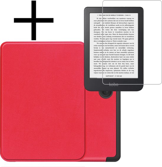 Hoes Geschikt voor Kobo Clara 2E Hoesje Bookcase Cover Book Case Hoes Sleepcover Met Screenprotector - Rood van Merkloos