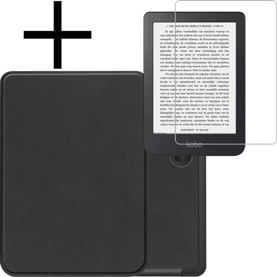 Hoes Geschikt voor Kobo Clara 2E Hoesje Bookcase Cover Book Case Hoes Sleepcover Met Screenprotector - Zwart van IVSO