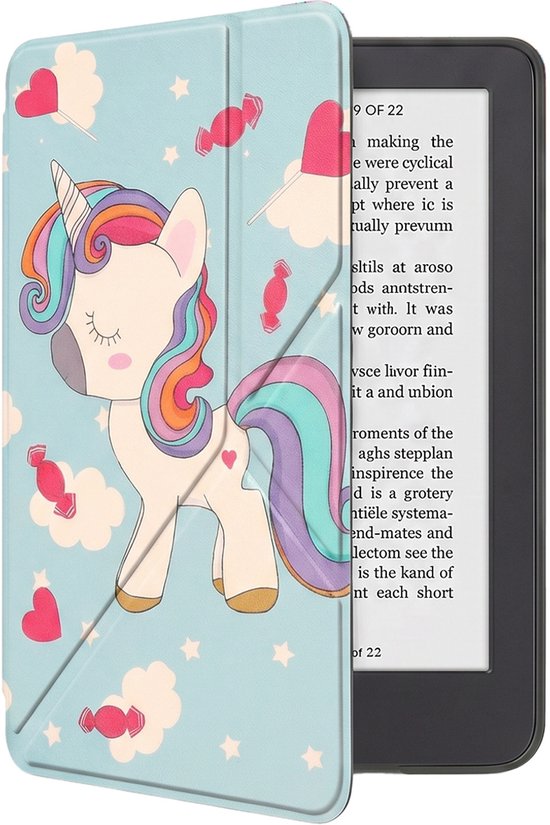Hoes Geschikt voor Kobo Clara 2E Hoesje Bookcase Cover Book Case Hoes Sleepcover Trifold - Eenhoorn