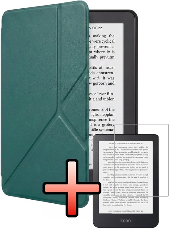 Hoes Geschikt voor Kobo Clara 2E Hoesje Bookcase Cover Book Case Hoes Sleepcover Trifold Met Screenprotector - Donkergroen