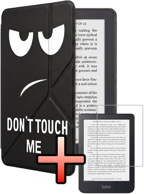 Hoes Geschikt voor Kobo Clara 2E Hoesje Bookcase Cover Book Case Hoes Sleepcover Trifold Met Screenprotector - Don't Touch Me