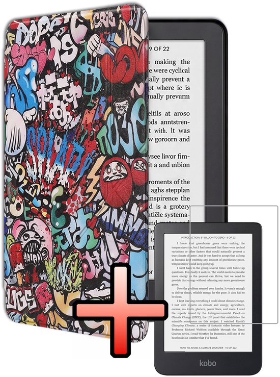 Hoes Geschikt voor Kobo Clara 2E Hoesje Bookcase Cover Book Case Hoes Sleepcover Trifold Met Screenprotector - Graffity