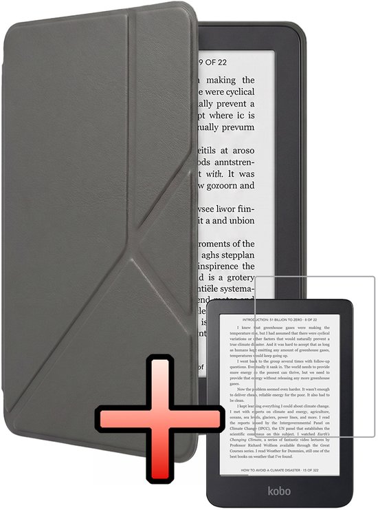 Hoes Geschikt voor Kobo Clara 2E Hoesje Bookcase Cover Book Case Hoes Sleepcover Trifold Met Screenprotector - Grijs