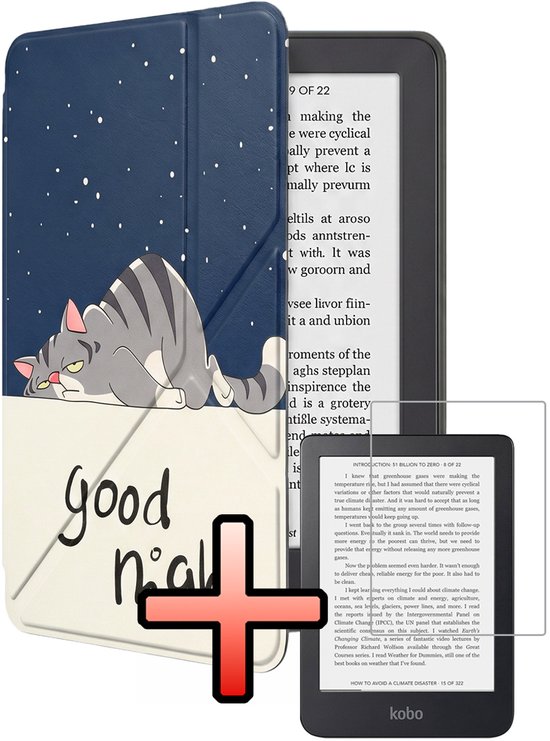 Hoes Geschikt voor Kobo Clara 2E Hoesje Bookcase Cover Book Case Hoes Sleepcover Trifold Met Screenprotector - Kat