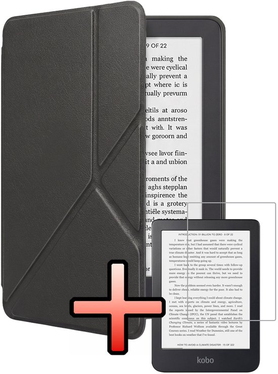 Hoes Geschikt voor Kobo Clara 2E Hoesje Bookcase Cover Book Case Hoes Sleepcover Trifold Met Screenprotector - Zwart