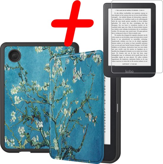 Hoes Geschikt voor Kobo Clara 2E Hoesje Bookcase Cover Hoes Met Screenprotector - Hoesje Geschikt voor Kobo Clara 2E Hoes Cover Case - Bloesem van Merkloos