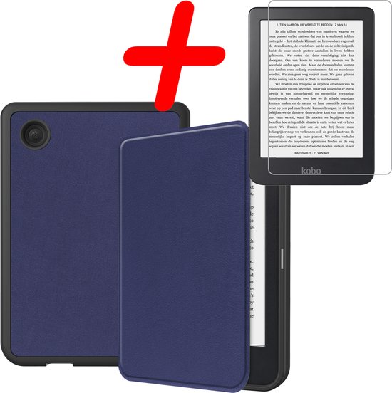 Hoes Geschikt voor Kobo Clara 2E Hoesje Bookcase Cover Hoes Met Screenprotector - Hoesje Geschikt voor Kobo Clara 2E Hoes Cover Case - Donkerblauw van LC.IMEEKE