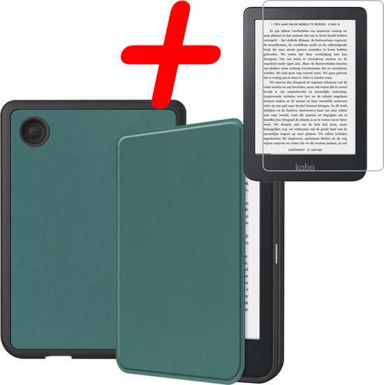 Hoes Geschikt voor Kobo Clara 2E Hoesje Bookcase Cover Hoes Met Screenprotector - Hoesje Geschikt voor Kobo Clara 2E Hoes Cover Case - Donkergroen van Ecomoist