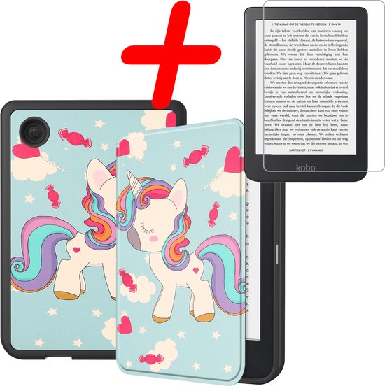 Hoes Geschikt voor Kobo Clara 2E Hoesje Bookcase Cover Hoes Met Screenprotector - Hoesje Geschikt voor Kobo Clara 2E Hoes Cover Case - Eenhoorn van Fintie
