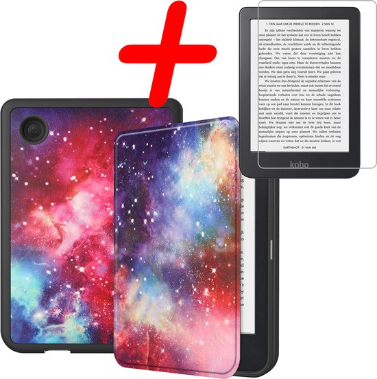 Hoes Geschikt voor Kobo Clara 2E Hoesje Bookcase Cover Hoes Met Screenprotector - Hoesje Geschikt voor Kobo Clara 2E Hoes Cover Case - Galaxy van EZstick