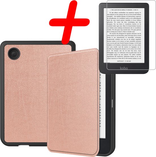 Hoes Geschikt voor Kobo Clara 2E Hoesje Bookcase Cover Hoes Met Screenprotector - Hoesje Geschikt voor Kobo Clara 2E Hoes Cover Case - Rosé Goud van Merkloos