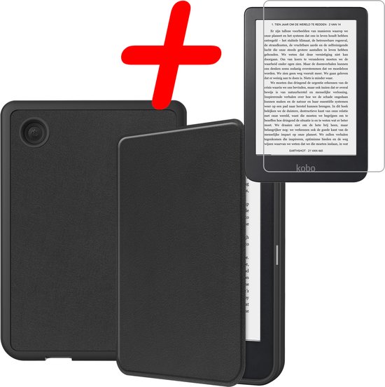 Hoes Geschikt voor Kobo Clara 2E Hoesje Bookcase Cover Hoes Met Screenprotector - Hoesje Geschikt voor Kobo Clara 2E Hoes Cover Case - Zwart van Merkloos