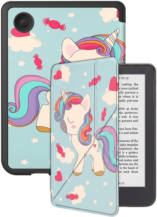 Hoes Geschikt voor Kobo Clara 2E Hoesje Bookcase Cover Hoes Trifold - Hoesje Geschikt voor Kobo Clara 2E Hoes Cover Case - Eenhoorn