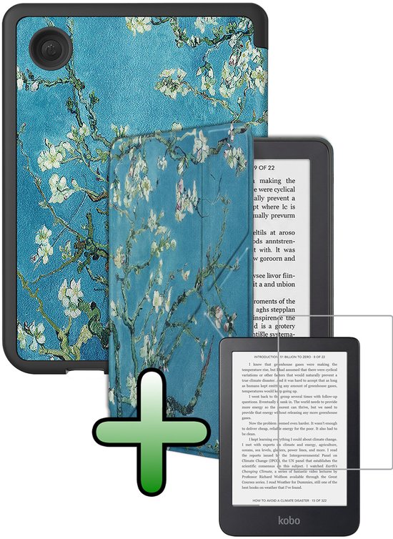 Hoes Geschikt voor Kobo Clara 2E Hoesje Bookcase Cover Hoes Trifold Met Screenprotector - Hoesje Geschikt voor Kobo Clara 2E Hoes Cover Case - Bloesem