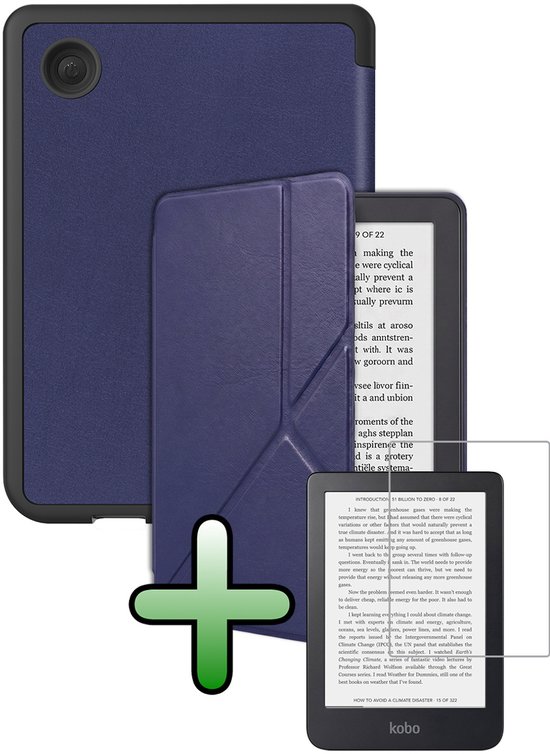 Hoes Geschikt voor Kobo Clara 2E Hoesje Bookcase Cover Hoes Trifold Met Screenprotector - Hoesje Geschikt voor Kobo Clara 2E Hoes Cover Case - Donkerblauw